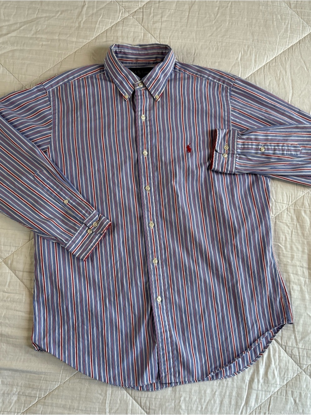 Ralph Lauren Men’s Red and Blue Striped Button-Down Shirt